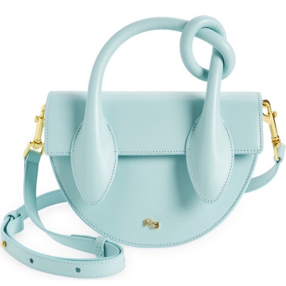 ❄️❄️✨ YUZEFI Pretzel Bag Tiffany Blue Leather Crossbody✨ Made in Spain - Picture 1 of 12
